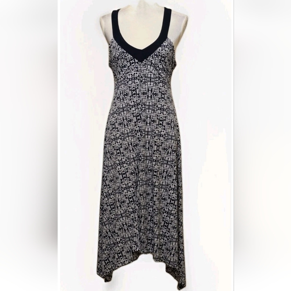 New York & Company Dress Women Halter Shark Bite Hem Navy Blue Flowy Crossback S